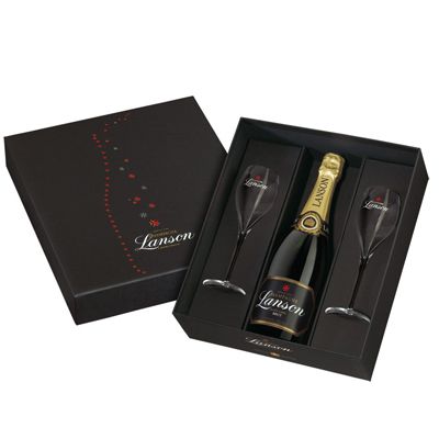 Buy & Send Lanson Black Label & Branded Clear Flutes Coffret set, NV, 75cl